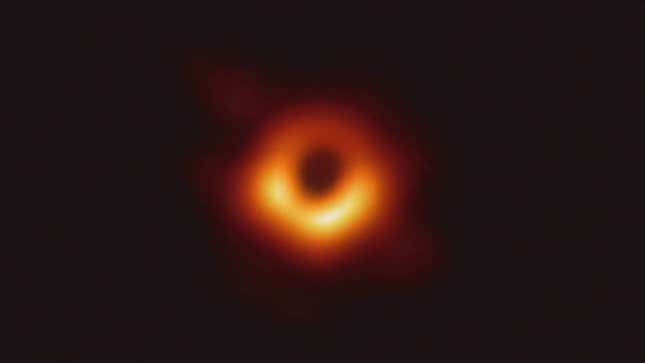 The first image of a black hole was published in 2019, of a supermassive black hole 6.5 billion times the Sun's mass.