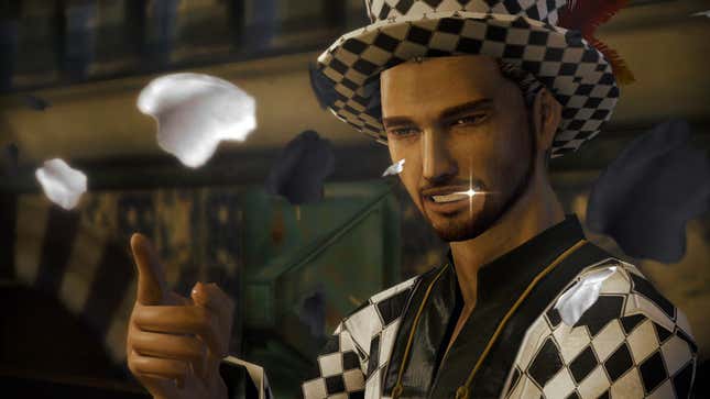 A character in Final Fantasy XIII is cheesing super hard, with the stereotypical fresh-teeth glisten.
