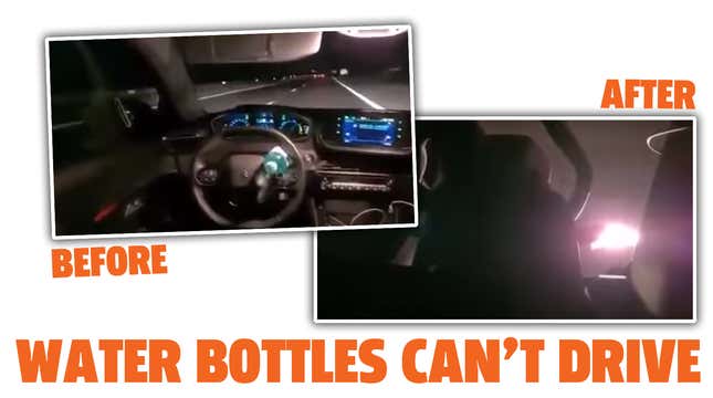 Image for article titled Watch An Incredibly Stupid Wreck Because Water Bottles Can&#39;t Drive Cars