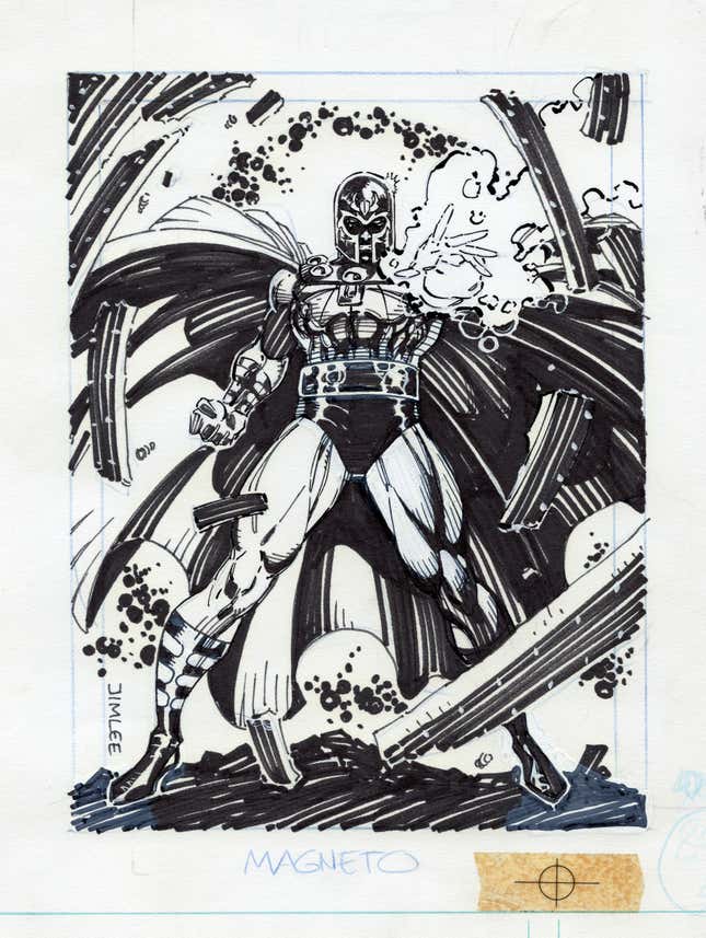 Original artwork by Jim Lee for card no. 137, Magneto, in the Uncanny X-Men Trading Cards set. Ink over pencil. 