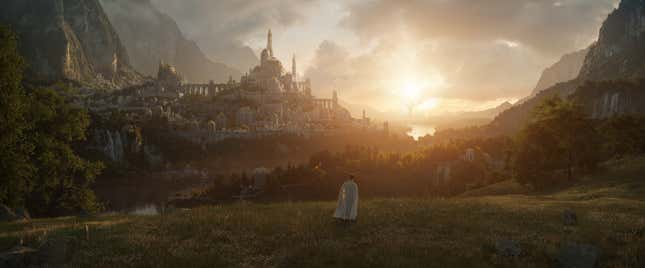 A sunlit scene from Amazon's Lord of the Rings series.