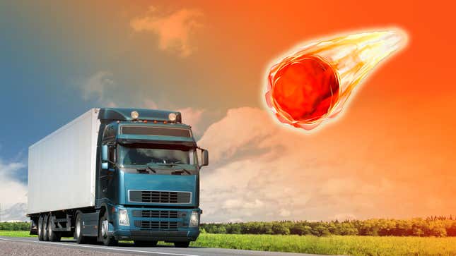 A truck on a road, with an illustrated comet above.