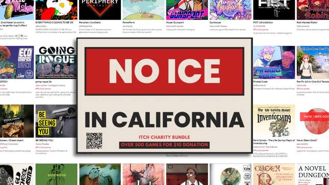 The No ICE logo on top of a selection of the games available.