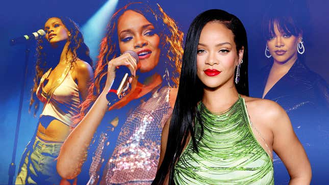 From left to right: Rihanna performs at the Teen People Listening Lounge on July 14, 2005 (Photo: Kevin Winter/Getty); Rihanna performs during a MTV Networks Tempo Channel launch event on October 22, 2005 (Photo: Evan Agostini/Getty Images); Rihanna at Goya Studios on February 11, 2022. (Photo: Rich Fury/Getty Images); Rihanna at Allied Studios on November 08, 2022. (Photo: Emma McIntyre/Getty Images)