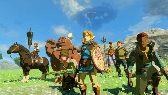Link stands in a field with a bunch of other warriors in The Legend of Zelda: Tears of the Kingdom.