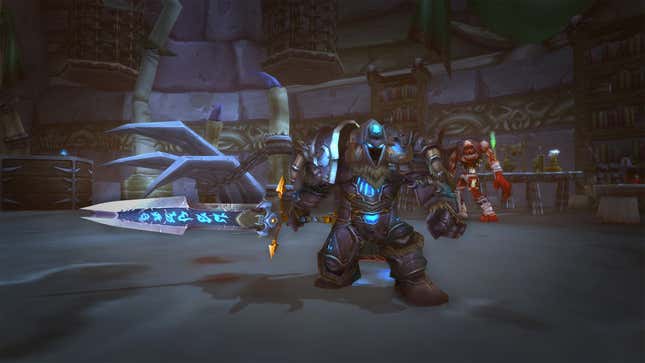 A Death Knight is seen holding their sword in World of Warcraft Classic.