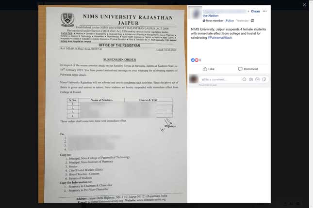 Image for article titled How a vigilante Facebook group tried to get “anti-national” Indians fired and arrested