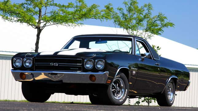 A photo of a black El Camino pickup truck/muscle car. 