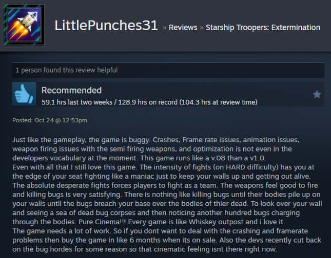 Image for article titled Starship Troopers: Extermination, As Told By Steam Reviews