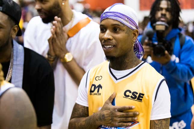 Tory Lanez plays basketball at the 2022 Parlor Games Celebrity Basketball Classic at the Cox Pavilion on April 30, 2022 in Las Vegas, Nevada.