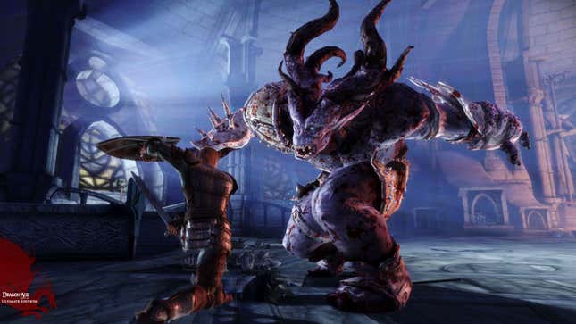 A character fights a monster in a dungeon.