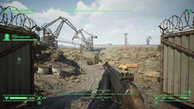 A screenshot shows RoboCop using an assault rifle in a large quarry. 
