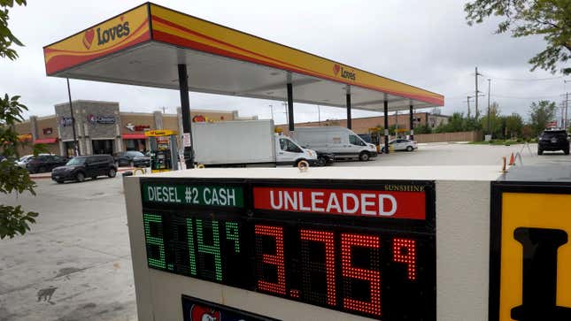 Gas prices at a Love's station in Bennville, Illinois on September 12, 2022.