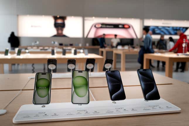 Apple products are offered for sale at an Apple store on March 21, 2024 in Chicago, Illinois. 