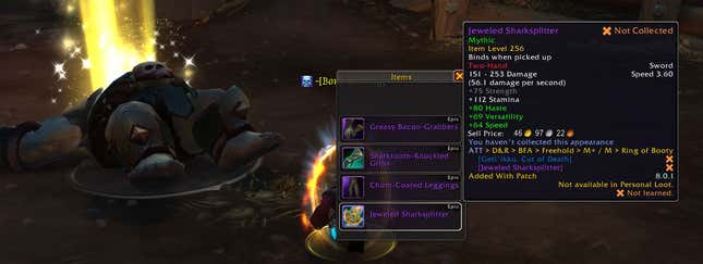 A screenshot shows a solid loot drop in WoW.
