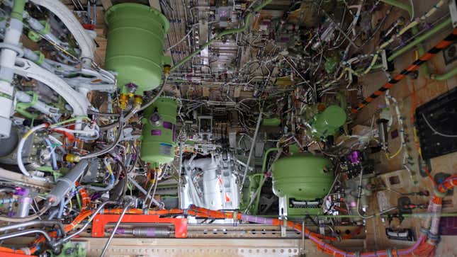 The wheel well of the first Boeing 737 Max 7 plane