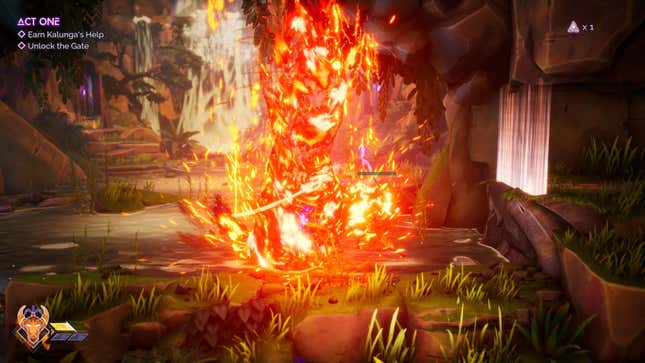 Zau transforms into a flaming tornado to take out enemies.