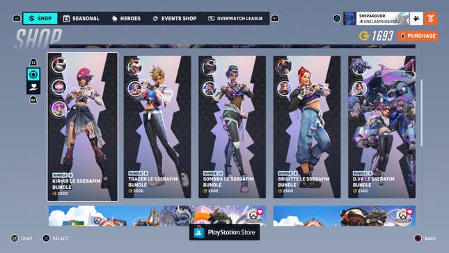 فروشگاه Overwatch 2 بسته‌های Le Sserafim را نشان می‌دهد.