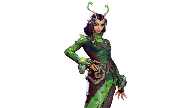 Mantis stands with her hand on her hip.