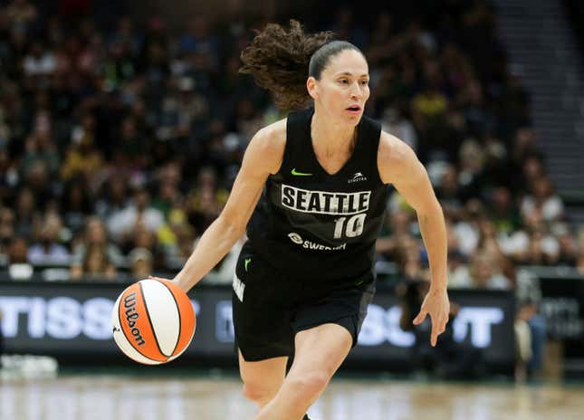 FILE - Seattle Storm guard Sue Bird brings the ball up against the Washington Mystics during the second half of Game 1 of a WNBA basketball first-round playoff series Aug. 18, 2022, in Seattle. The Storm&#39;s owners, Force 10 Hoops, said Wednesday, April 24, 2024, that Bird has joined the ownership group. Bird said in a team statement her involvement with the Storm will continue to grow the game. “Investing in women&#39;s sports isn&#39;t just about passion,” she said. “It&#39;s smart business.” (AP Photo/Lindsey Wasson, File)