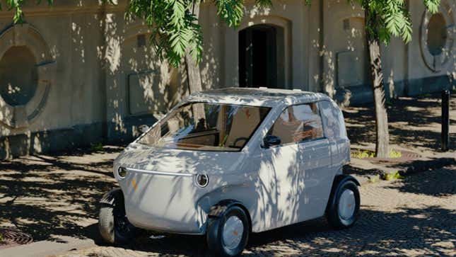 A photo of the Luvly O electric microcar. 