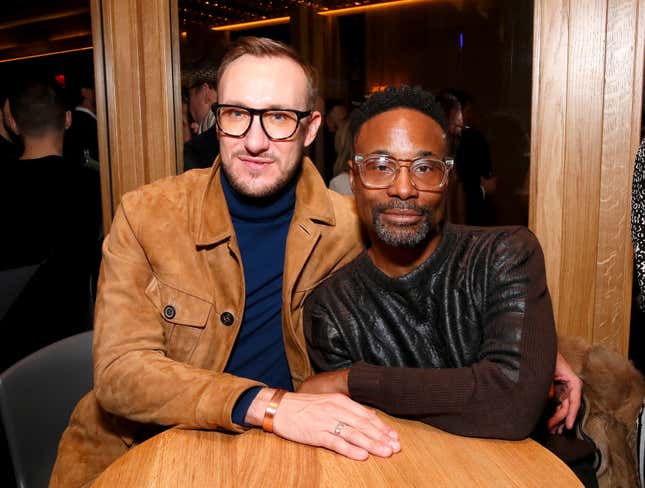 NEW YORK, NEW YORK - MARCH 14: Billy Porter and Adam Smith attend The Shops &amp; Restaurants at Hudson Yards Preview Celebration – Milos Private Party on March 14, 2019 in New York City.