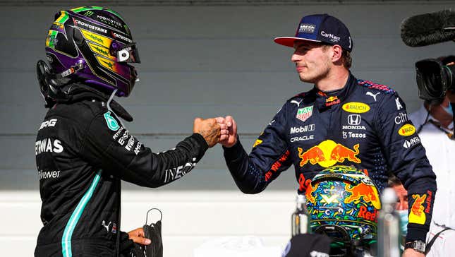 Image for article titled Should Max Verstappen Just Crash Into Lewis Hamilton To Win The Championship?