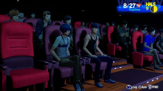 Makoto and Junpei watch a movie at the theater.