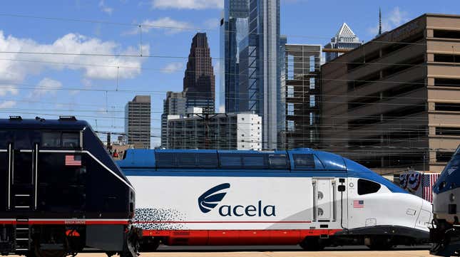 An Acela train going through Philadelphia