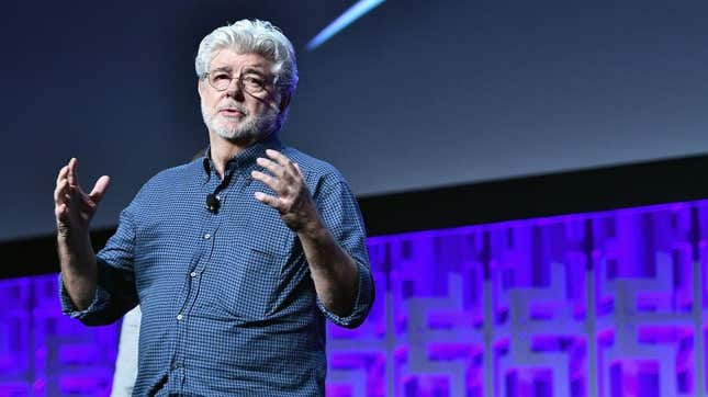 George Lucas on stage at Star Wars Celebration in 2017.