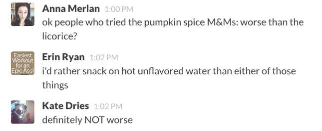 Image for article titled Hell Candy Face-Off: Pumpkin Spice Latte M&Ms Versus the Dreaded Dutch Ficorice
