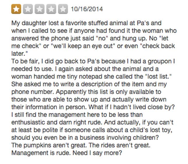 Image for article titled 'I Saw a Cow Chained to a Fence': Surprisingly Grim Yelp Reviews of Pumpkin Patches
