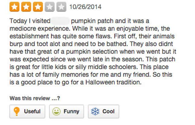 Image for article titled 'I Saw a Cow Chained to a Fence': Surprisingly Grim Yelp Reviews of Pumpkin Patches
