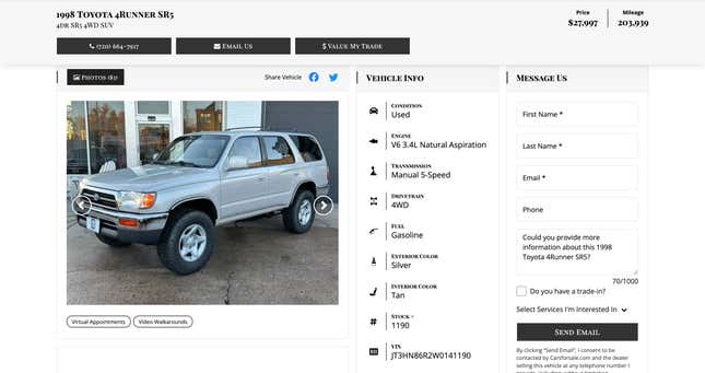 Image for article titled Which One Of You Suckers Is Going To Pay Over $32,000 For A 25-Year-Old Toyota 4Runner