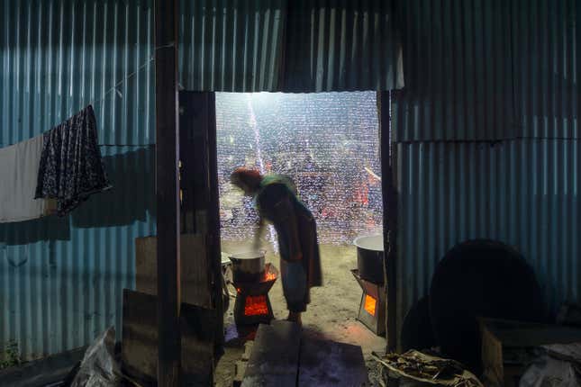 A light painting in an indoor biomass burning kitchen in Addis Ababa, Ethiopia.