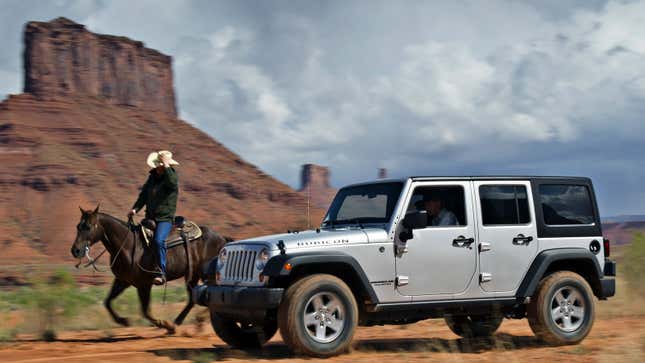 A silver Jeep Wrangler