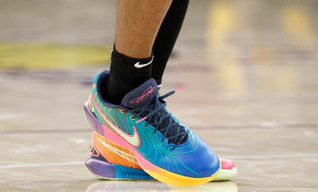 The Nike shoes of Bronny James of the L.A. Lakers