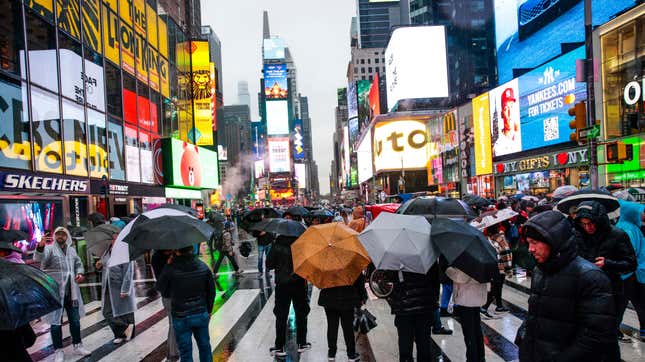 Pedestrians gathered in Manhattan