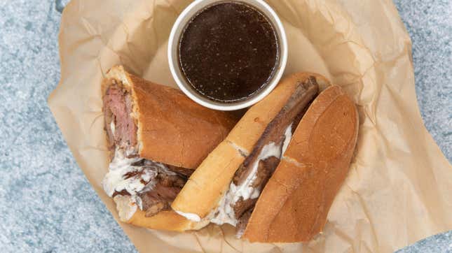 french dip sandwich in basket