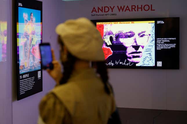 A digital art fair in Hong Kong with works by Andy Warhol and Mike Winkelmann.