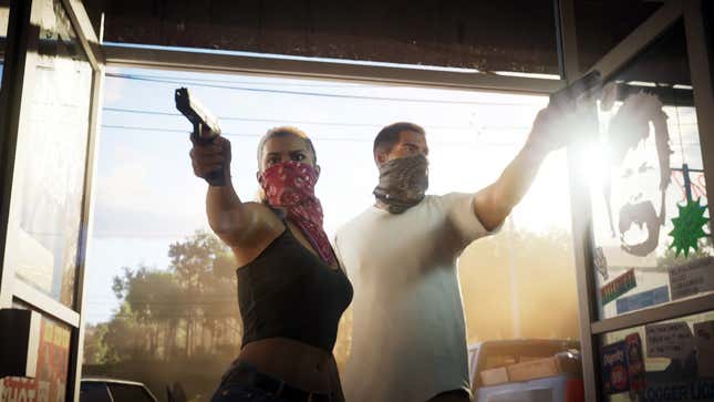 The protagonists of Grand Theft Auto 6 rob a store.