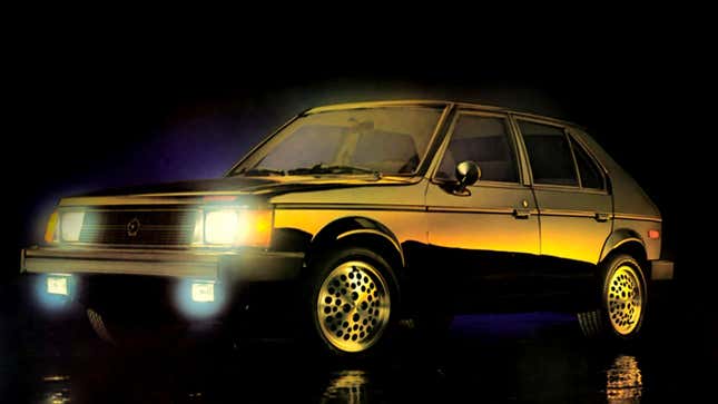 A photo of a Dodge Omni hatchback. 