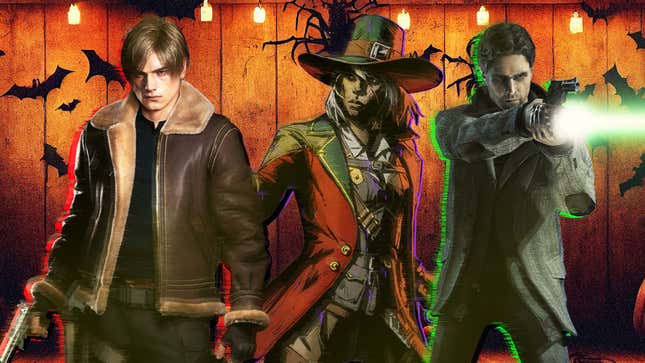 На фото изображены персонажи из популярных страшных игр, стоящие вместе.