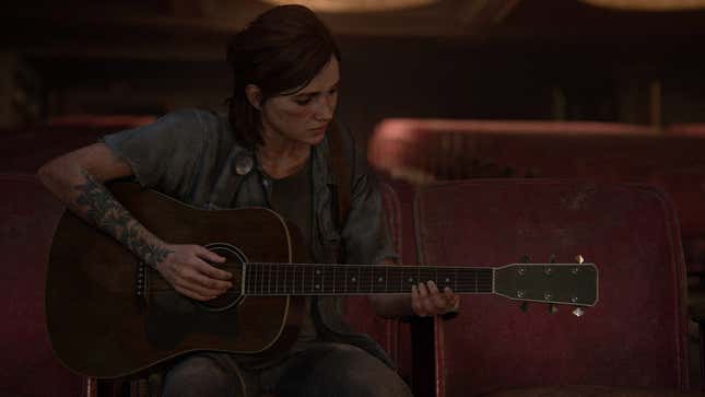 A screenshot shows Ellie playing a guitar. 