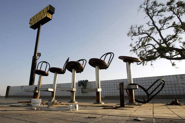 An eerie look at the outside of a Waffle House 