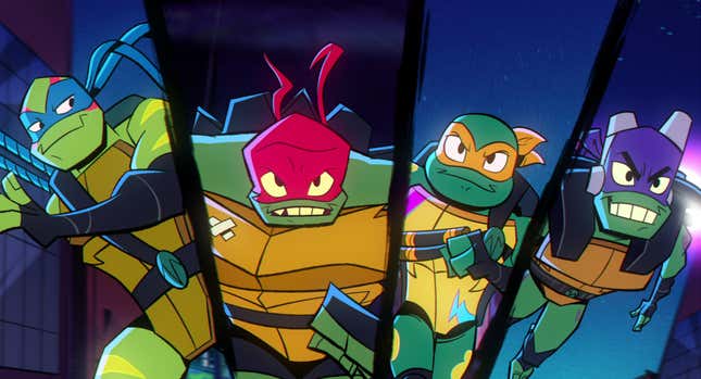 The Ninja Turtles in Rise of the Teenage Mutant Ninja Turtles: The Movie. 