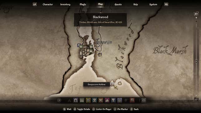 The map marker location of the Vile Lair in Oblivion Remastered.