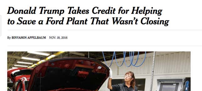 Image for article titled Trump’s false tweets about Ford are feeding America’s “fake news” problem