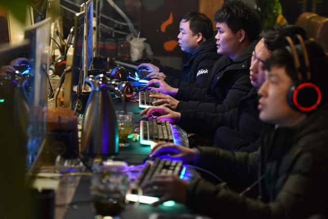 CORRECTS NUMBER OF GAMES TO 105- People play online games in an internet cafe in Fuyang in central China&#39;s Anhui province Friday, March 1, 2019. China&#39;s authority in charge of press and publications has approved 105 online games, saying it fully supports the industry after newly proposed curbs caused massive losses for major game companies. The National Press and Publication Administration issued a statement on its Weibo social media account Monday, Dec. 25, 2023, saying the approvals demonstrate active support for the development of online games.(Chinatopix via AP)