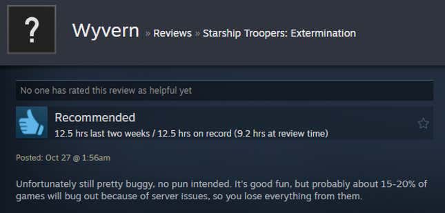 Image for article titled Starship Troopers: Extermination, As Told By Steam Reviews